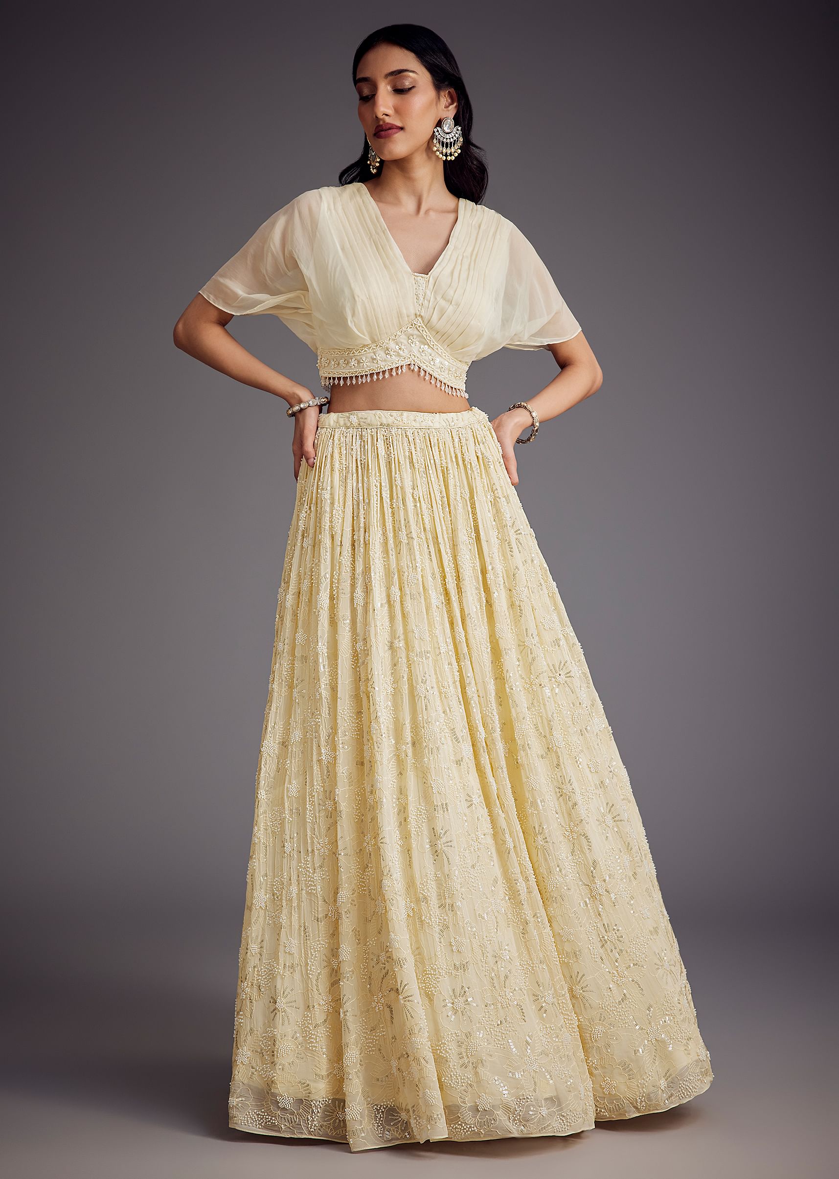 Ethereal Off-White Embroidered Pleated Lehenga