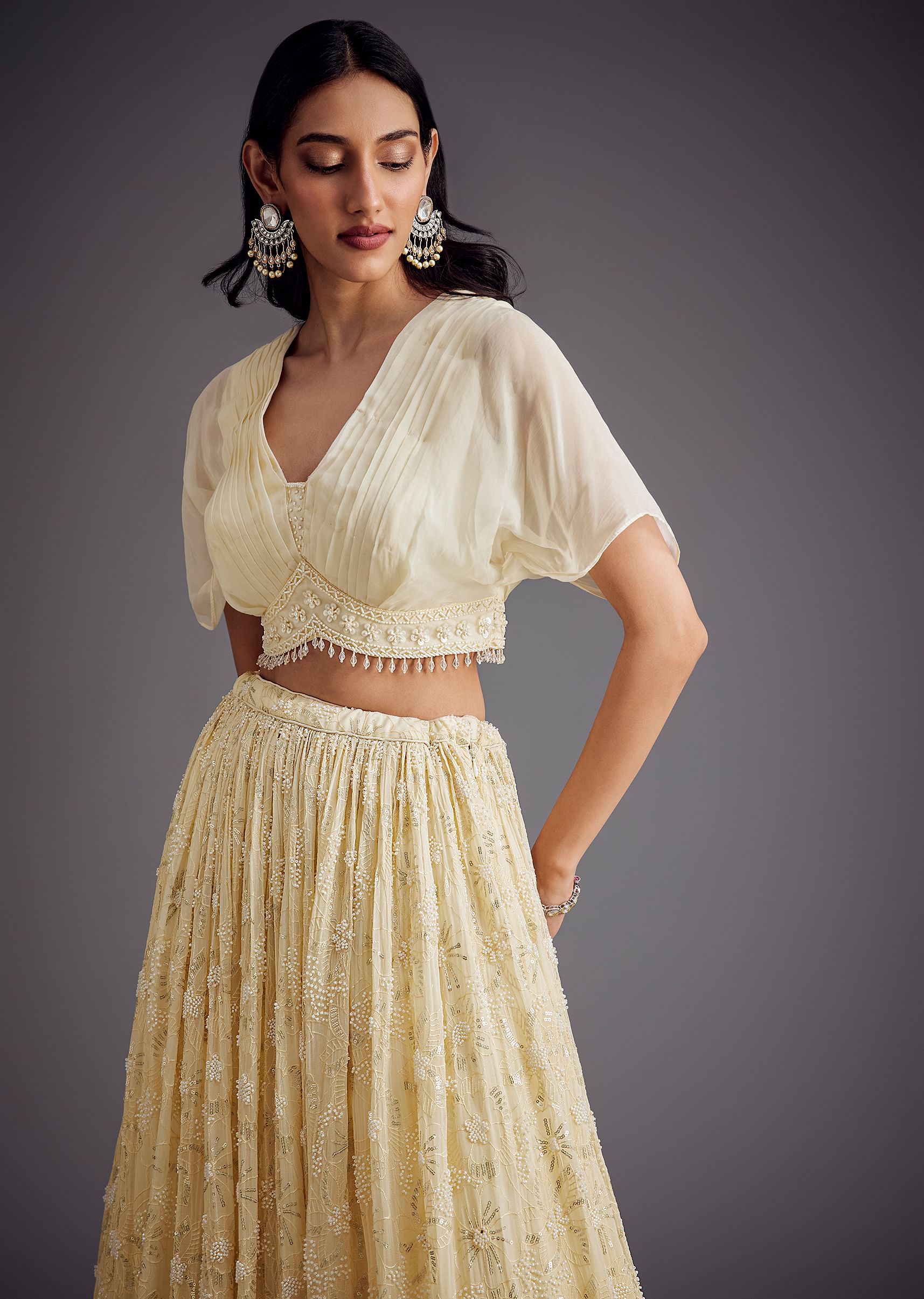 Ethereal Off-White Embroidered Pleated Lehenga - Image 3