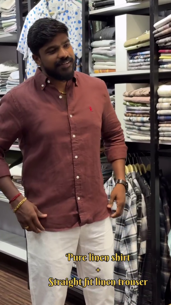 Men's Pure Linen Casual Shirt & Straight Fit Linen Trousers Set - Perfect for Summer Breezes - Image 3