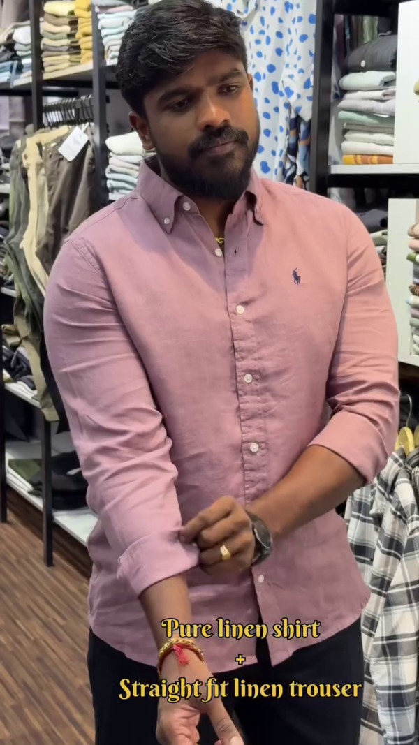 Men's Pure Linen Casual Shirt & Straight Fit Linen Trousers Set - Perfect for Summer Breezes