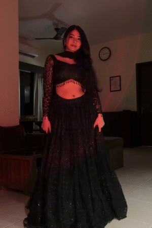 Elegant Black Embroidered Lehenga with Sheer Sleeves